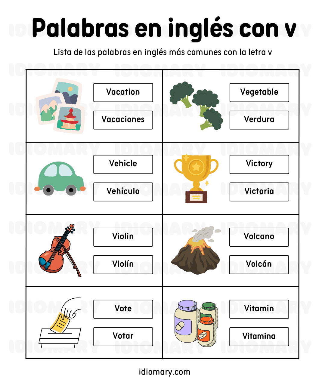 Palabras en inglés con v