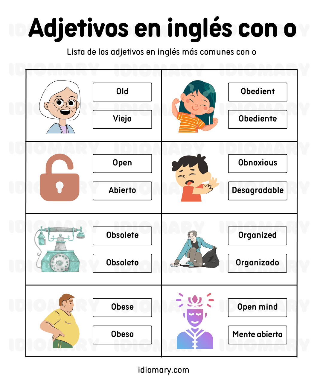 Adjetivos en inglés con o