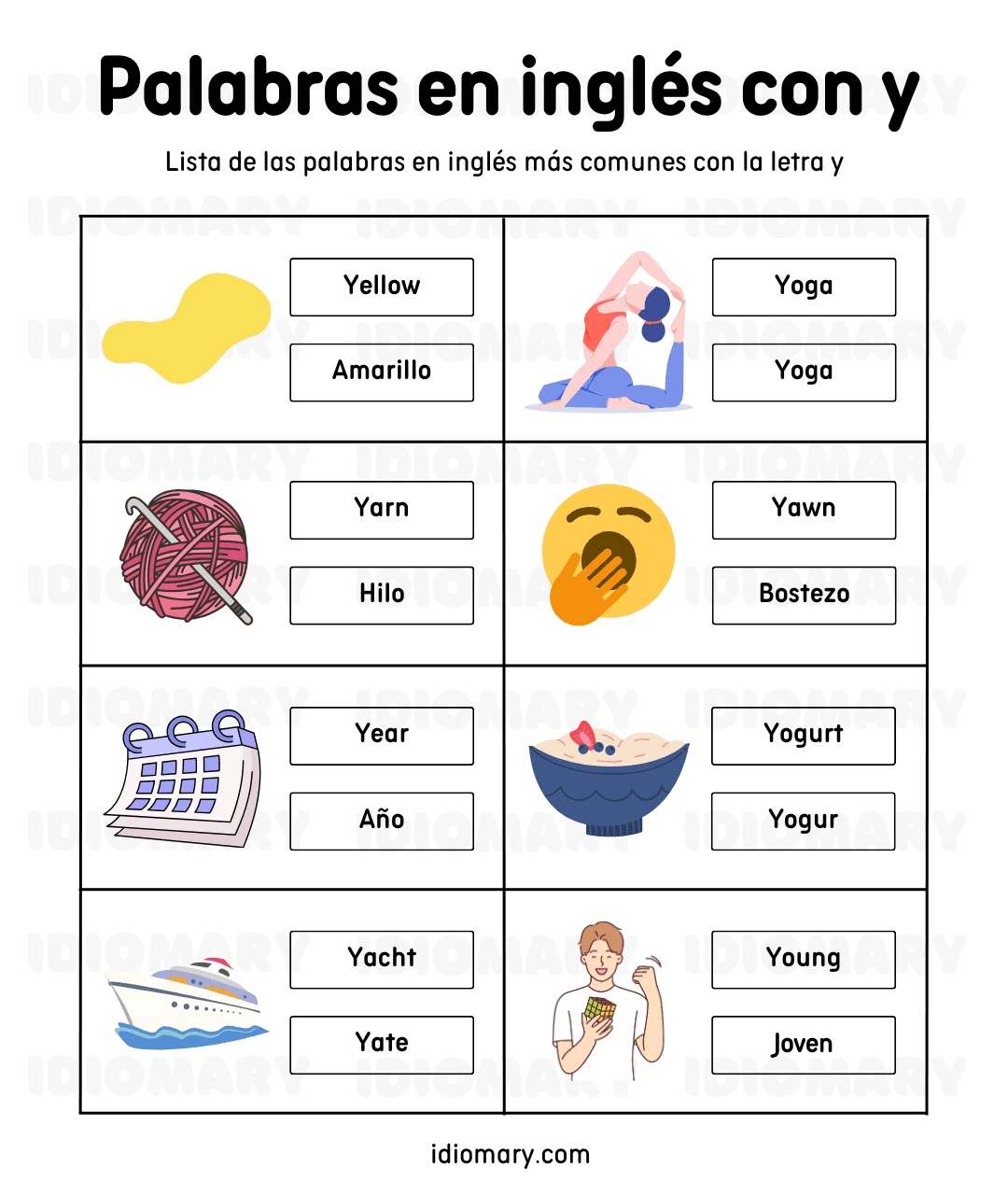 Palabras en inglés con y
